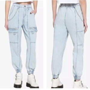 Hot Topic Indigo Denim Side Chain Jogger Jeans Size 5 Acid Wash Hip Hop Grunge